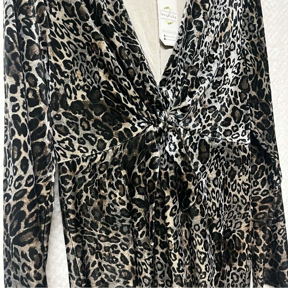 Love Riche Mini Dress Womens Leopard Print Bodycon Twisted Knot Large V Neck NWT - Picture 8 of 15